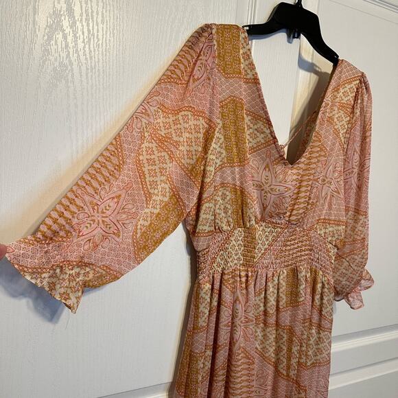 NWT Dex Pink and Orange Patterned Midi Dress - Picture 3 of 4